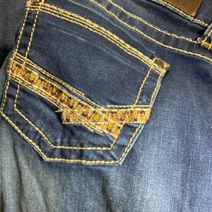 BKE Dark Blue Boot Cut Jeans with Embroidered Back Pocket
